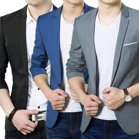 Fashion Boutique Men Slim Autumn Suit Blazer Formal Business Male Suit Jacket One Button Lapel Casual Long Sleeve Pockets Top