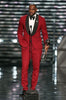 Groomsmen Peaked Black Lapel Groom Tuxedos Burgundy Mens Suit Wedding Best Man (Jacket+Pants+Tie) high quality Suits